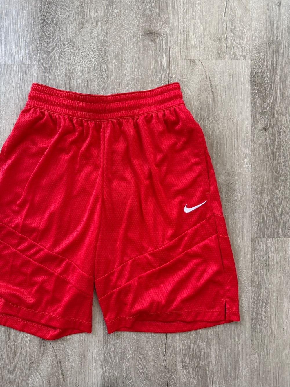 Nike Men’s Red Athletic Mesh Shorts with White Swoosh Loose Fit Above Knee NWT